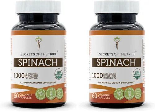 Miniatura 8 de Secrets of the Tribe Espinaca 60 Cápsulas, 500 mg, USDA Organic Spinach (Spinacia oleracea) Hoja Seca (60 Cápsulas)