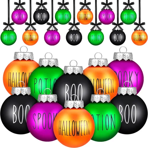 Karenhi 16 adornos de bola de Halloween para árbol, decoraciones de Halloween de 2.4 pulgadas, decoración colgante de plástico para árbol y fiesta