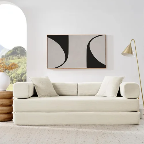 Miniatura 6 de Sofá cama plegable convertible 4 en 1, sofá de 78 pulgadas sin estructura rígida con marco de forma fija, sofá biplaza de pana con cama extraíble