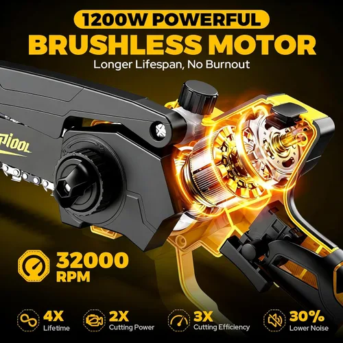Miniatura 3 de Mini motosierra inalámbrica compatible con batería Dewalt de 20 V máximo, motosierra eléctrica pequeña de 6 y 8 pulgadas, sin escobillas, engrasador
