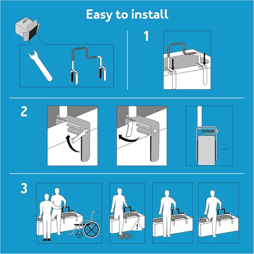Miniatura 5 de Carex Barra de agarre Tri-Grip para bañera con acabado cromado, barra de agarre para bañera para personas mayores y discapacitados, marco