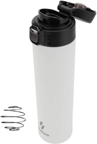 Miniatura 8 de Ozizo Taza de viaje aislada de acero inoxidable de 18 onzas con bola mezcladora, tapa de botón y boquilla de vertido, a prueba de derrames y fugas