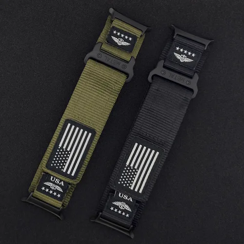 Miniatura 6 de Abanen Correa de reloj de nailon tejido resistente para Samsung Galaxy Watch 8 1.575 in/1.732 in, correa deportiva táctica sin huecos con bandera