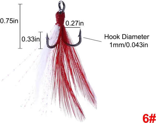 Miniatura 4 de 20 anzuelos de pesca agudos con pluma tamaño de acero inoxidable con púas afiladas triple anzuelo con caja para agua salada y agua dulce 20 plumas