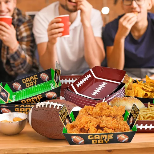 Miniatura 5 de Kit de suministros para fiesta de fútbol de Gatherfun para 36: Platos grandes de comida de fútbol, tazones desechables, bandejas de comida - Ideal