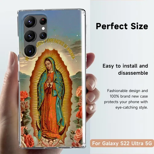 Miniatura 2 de Funda transparente adecuada para Samsung Galaxy S22 Ultra con patrón católico de Guadalupe Virgen María y cuatro esquinas reforzadas a prueba