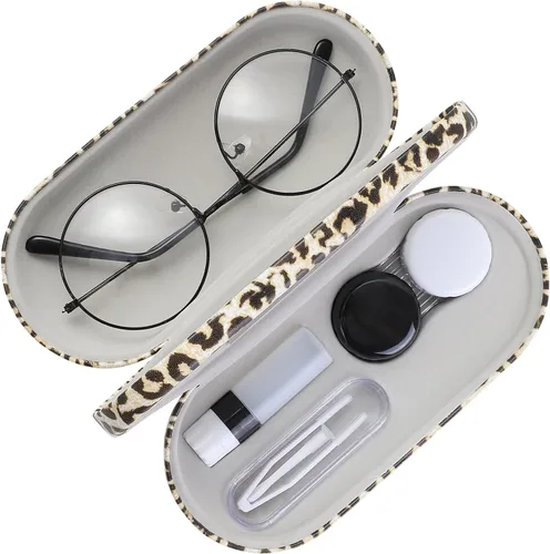 MoKo Estuche Doble para Anteojos, Estuche para Lentes de Contacto con Espejo y Pinzas Removedoras, 2 en 1 de Doble Cara Portátil Caja Porta Lentes