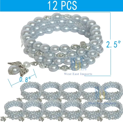 Miniatura 2 de WE Rosario Wrap Angel Pulsera Cristal Perla Azul (12 Pzs) - Bautismo, Favores de Boda, Vidrio