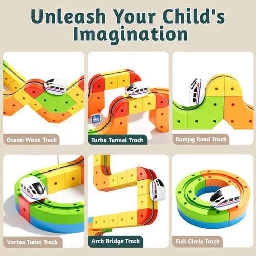 Miniatura 4 de klick Rail - Juego de tren eléctrico 3D mágico y flexible para niños de 3, 4, 5, 6, 7, 8 años, 48 piezas de bloques de pista de autos de carreras