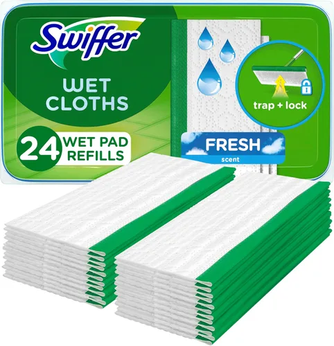 Swiffer Barrido + trapeador, repuesto de almohadillas húmedas, limpiador de suelos para suciedad, polvo, cabello, paños de limpieza para trapear el
