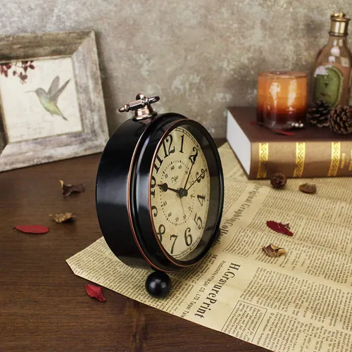 Miniatura 3 de Maxspace 14 cm Reloj de escritorio estilo europeo retro silencioso negro, sin tictac, batería operada, cara de vidrio HD, fácil de leer