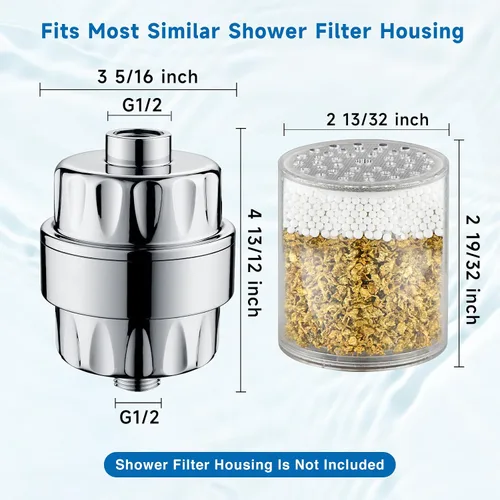 Miniatura 7 de BRIGHT SHOWERS Paquete de 2 cartuchos de filtro de ducha de repuesto para agua dura, filtro universal de alto rendimiento de 3 etapas que elimina