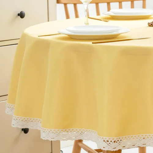Miniatura 7 de EHouseHome Mantel de lino sintético con ribete de encaje, impermeable, a prueba de derrames, resistente a las manchas, sin arrugas, a prueba