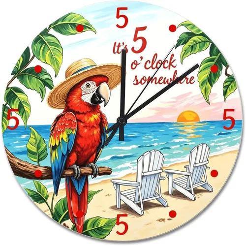 Miniatura 51 de ArogGeld Reloj de pared de 5 O'Clock Somewhere - Reloj redondo de madera para casa de playa, 10, silencioso, sin tictac, batería de cuarzo, granja