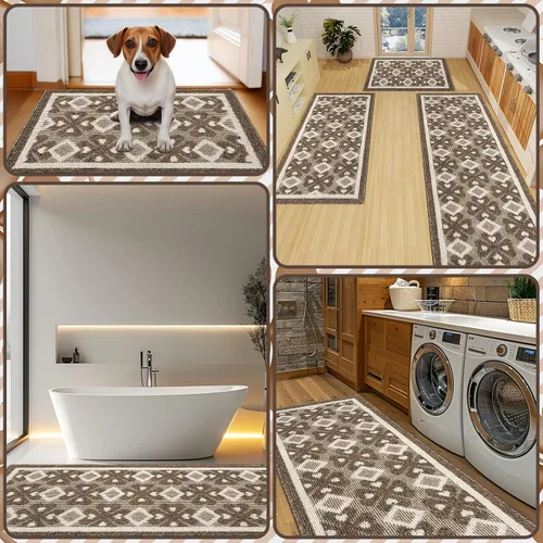 Miniatura 5 de Juego de 3 alfombras de cocina antideslizantes para piso, alfombra de cocina súper absorbente, tapetes de cocina lavables para cocina, baño, piso
