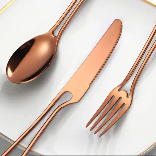 Miniatura 4 de Juego de Cubiertos para 4 Cobre/Oro Rosa Cubiertos con Mangos Calados 20 Piezas Acero Inoxidable Cubertería Vajilla Moderna Utensilios para Comer