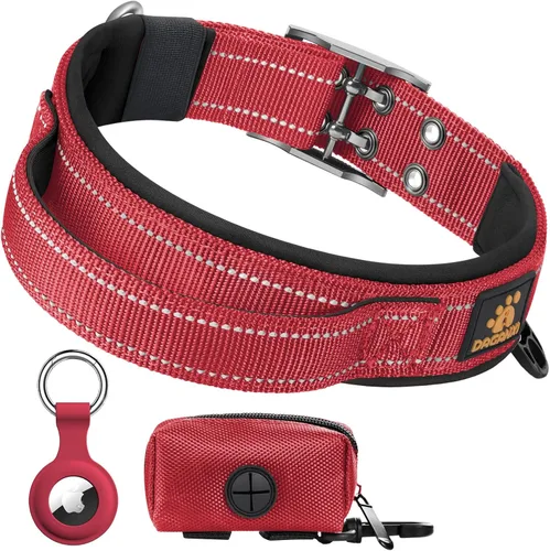 Miniatura 9 de DAGANXI Collar para perro, ajustable, de neopreno suave, acolchado, transpirable, tira reflectante, collar de nailon para perros pequeños, medianos