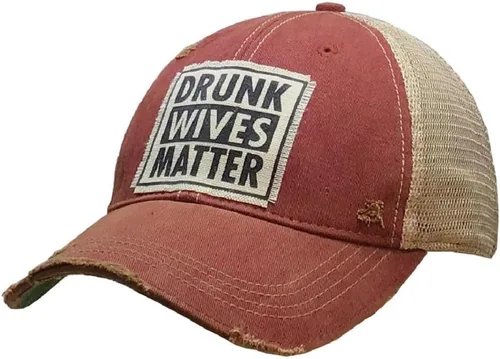 VINTAGE LIFE - Gorras de camionero desgastadas con texto divertido, Beísbol, talla única , Drunk Wives Matter (rojo oscuro)