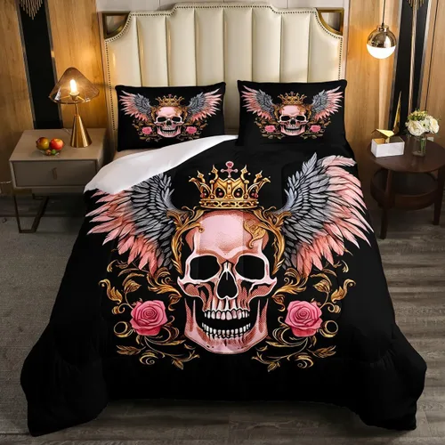 Miniatura 37 de Erosebridal Juego de ropa de cama de calavera de vaca bohemia tamaño individual para vaquero occidental, diseño de cactus y esqueletos negros, juego