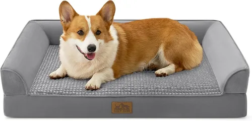 Miniatura 15 de COZY KISS Camas ortopédicas para perros de tamaño grande, sofá XL para mascotas con forro impermeable, sofá de espuma para mascotas de hasta 100 Gris