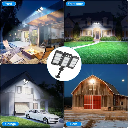 Miniatura 7 de Luces de inundación solar para exteriores, 7000 LM, luces solares súper brillantes de brazo de aluminio, 3 cabezales, LED de atardecer a amanecer