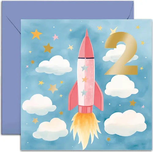 Miniatura 8 de Old English Co. Tarjeta de primer cumpleaños para niño o niña, de un año, tarjeta de cumpleaños de cohete para hijo, hija, sobrina, sobrino, regalos