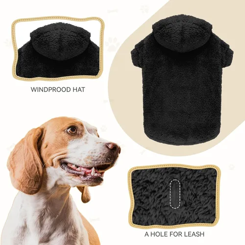 Miniatura 3 de Suéteres de vellón y sherpa para perros pequeños, mullidos, suaves, de doble cara, afelpados, con capucha, negro, XS