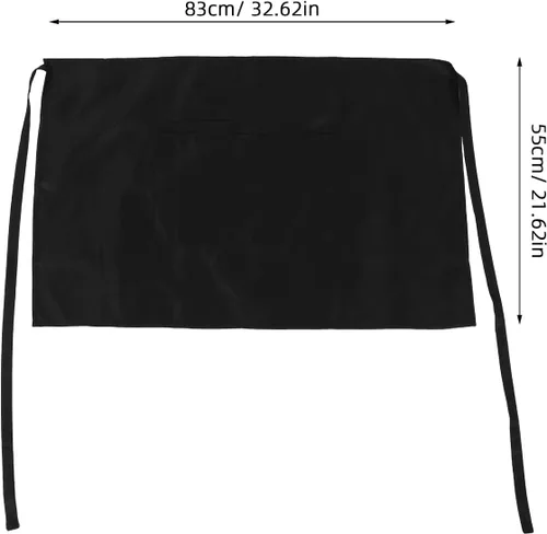 Miniatura 9 de minkissy 2pcs Black Waterproof Kitchen Half Aprons for Servers with 3 Pockets, Extra Long Waist Ties, Unisex Restaurant Cooking and Catering Work