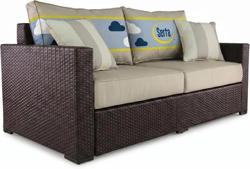Miniatura 22 de Serta Laguna - Juego de muebles de patio para exteriores, 5 piezas, sillas reclinables de mimbre marrón con otomanas, cojines y mesa auxiliar