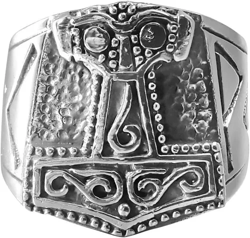 Miniatura 3 de Anillo de plata de ley 925 con martillo de Thor vikingo Mjölnir Mjolnir Futhark Runas nórdicas