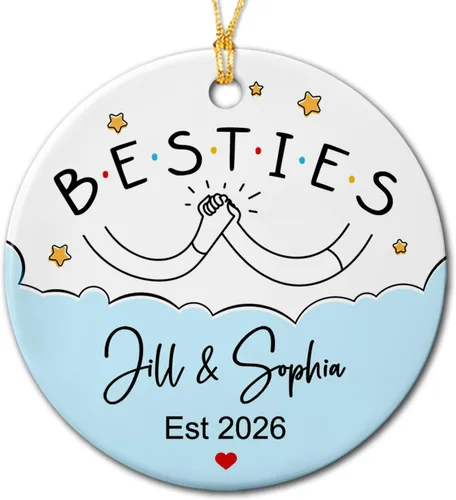 Miniatura 17 de Adornos de cerámica personalizados para los mejores amigos están atados con cuerdas de corazón, adorno personalizado de 2 amigos, adorno de buenos
