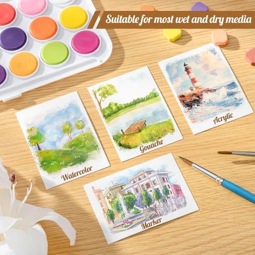 Miniatura 7 de 80 hojas de papel de acuarela a granel, 110 lb/230 GSM, papel de color agua blanca de prensa en frío para niños y artistas, tarjetas coleccionables