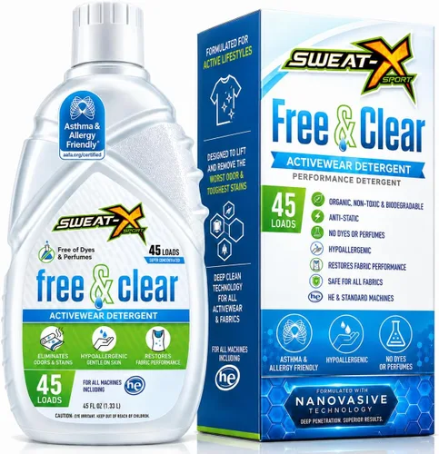SWEAT X Free & Clear - Detergente líquido para ropa sucia orgánico natural no tóxico para pieles sensibles, detergente de lavado suave para ropa