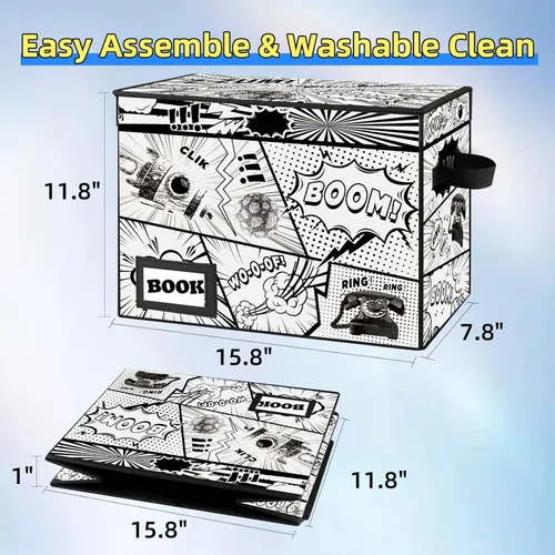 Miniatura 5 de Cajas de almacenamiento de cómics de la colección YNSZAS, organizador protector 15.8" X 7.8" X 11.8" Caja corta plegable con capacidad para 160-180