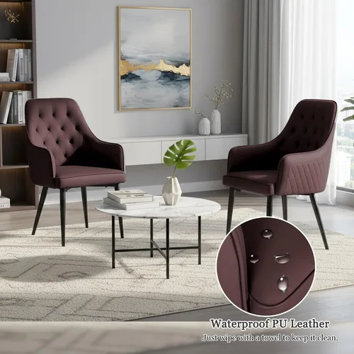 Miniatura 8 de Juego de 2 sillas de comedor modernas, tapizadas de piel sintética, sillas de comedor, sillas de cocina, silla con brazo copetudo con patas de metal