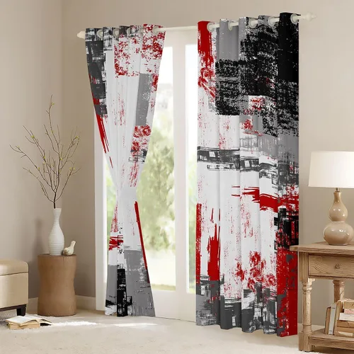 Miniatura 3 de Feelyou Cortinas opacas abstractas modernas de arte abstracto para dormitorio, sala de estar, niños, patrón rojo, gris, negro, patrón de Multi 05