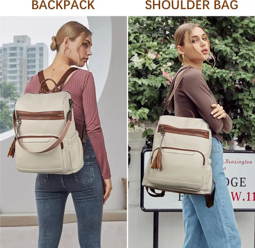 Miniatura 2 de Mochila de cuero PU para portátil BOSTANTEN para mujer, mochila de viaje de diseñador con compartimento para portátil, bolsos de hombro