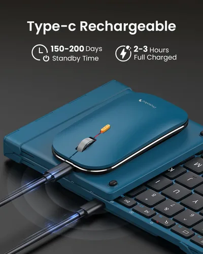 Miniatura 6 de ProtoArc XKM01 - Teclado y mouse plegables, combo de mouse inalámbrico plegable de tamaño completo para viajes de negocios, una suite de oficina Azul