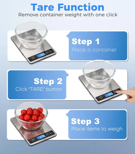 Miniatura 9 de Báscula de alimentos – Báscula digital recargable de cocina de 33.1 lbs/33 libras con pantalla LCD de vista completa, gramos y onzas, tipo C