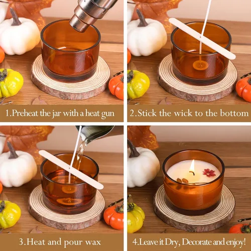 Miniatura 5 de CONNOO Paquete de 15 tarros de vela de vidrio ámbar de 4 onzas con tapas de bambú para hacer velas, recipientes de vidrio pequeños de boca ancha a