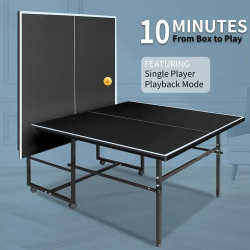 Miniatura 2 de IUNNDS Mesa de tenis de mesa portátil de 6/8/8.5/9 pies, juego de ping pong plegable para interiores con red y juego de postes, 2 paletas y 3 pelotas