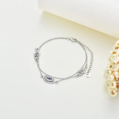 Miniatura 2 de Pulseras de plata de ley claddaghnudo celtacruzmal de ojomariposamariquitahuella de patacorazónflorestetoscopiocadena de eslabones con dije