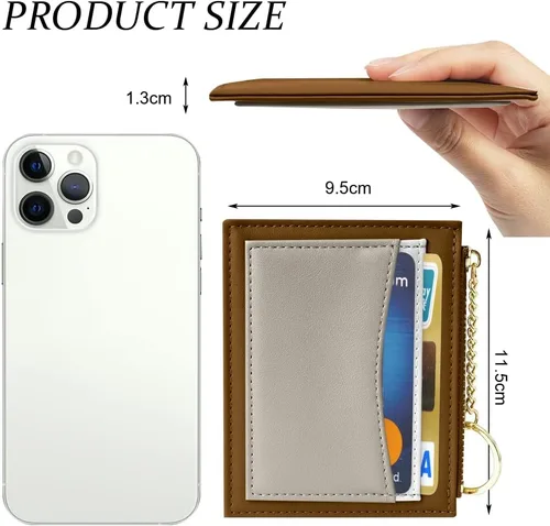 Miniatura 47 de URAQT Cartera para tarjetas de crédito, cartera minimalista de cuero delgado con cremallera, mini protector de tarjeta de crédito, llavero bolsillo