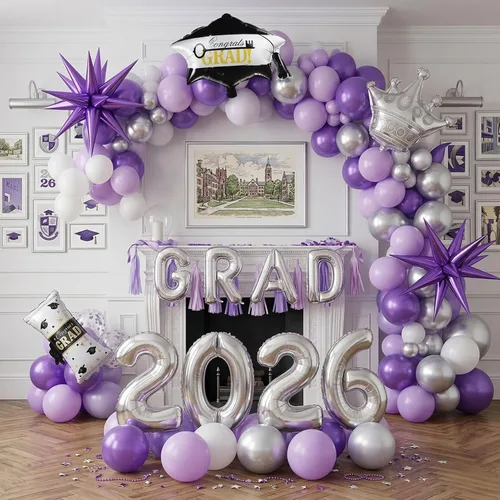 Miniatura 8 de Kit de arco de guirnalda de globos de graduación con temática azul con globos de aluminio para estudiantes universitarios de secundaria, clase