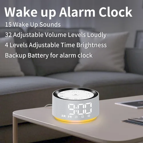 Miniatura 4 de Máquina de sonido blanco y marrón con 30 sonidos de sueño para bebés, niños y adultos, luz nocturna, reloj despertador para dormitorio, 2 alarmas