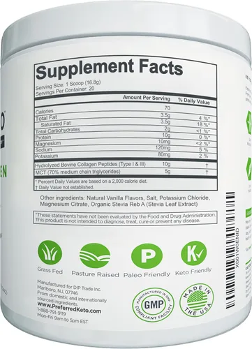 Miniatura 6 de Proteína en polvo de colágeno cetogénico con aceite MCT – Proteína en polvo de colágeno Keto y Paleo, apta para dieta baja en carbohidratos