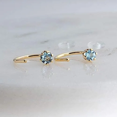 Miniatura 2 de Aretes de aro de oro con piedra natal para mujer, aretes pequeños para cartílago, hipoalergénicos, con cierre de tornillo, delicado abrazo