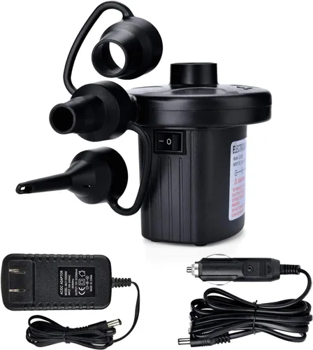 Bomba de aire eléctrica, bomba de aire portátil de llenado rápido con 3 boquillas, 110 V CA/12 V CC bombas infladoras/deflactoras para colchón de