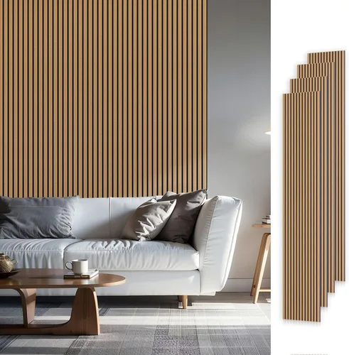 Miniatura 23 de Paneles acústicos de listones de madera, 94" x 23.6" cada panel de pared de listones de madera insonorizado - roble blanco, paquete de 2
