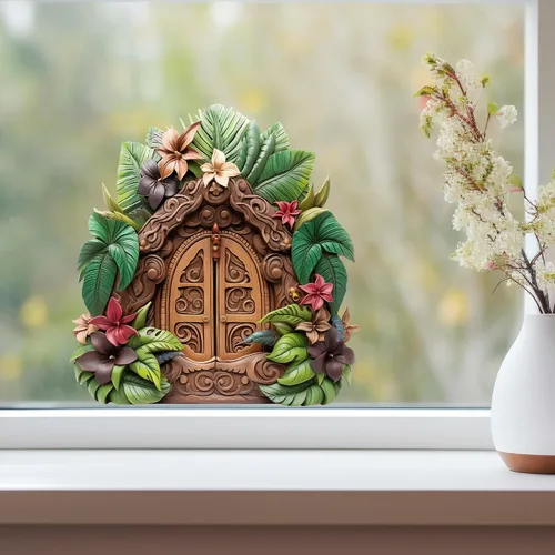 Miniatura 3 de Casa de jardín de la selva polinesia - Adhesivo de pared para puerta